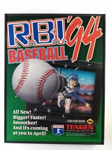 Videogioco retrò incorniciato RBI Baseball '94 Genesis Tengen MLBPA 1994 arte parete - Foto 1 di 4