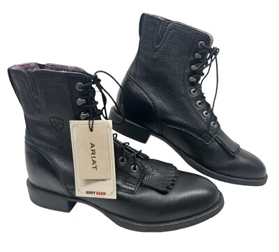 Ariat Heritage Lacer Black Leather Kiltie Boots Womens Size 7.5 Western Lace Up - Image 1 of 4