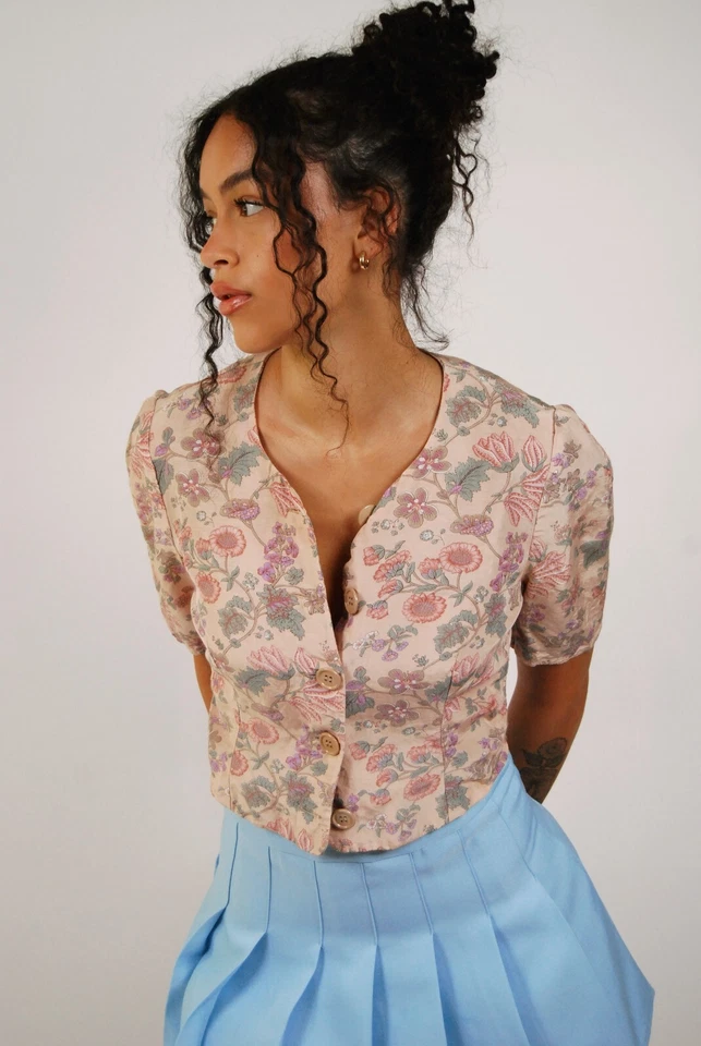 Giorgio Armani Blazer (M) vintage 80s beige linen top women medium floral flax - Image 1 of 4