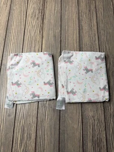 Lullaby Baby Blanket Set Of 2 Unicorn Print Cotton Blend White Multicolor - Picture 1 of 5