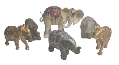 Set of 6 Various Materials Eelephants Figures Decorative - Image 1 of 4