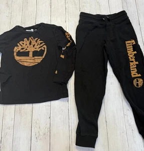 Timberland Niños Negro Suave 2 Piezas Manga Larga Camiseta Jogger Pantalones de Sudadera Talla S 7 - Imagen 1 de 10