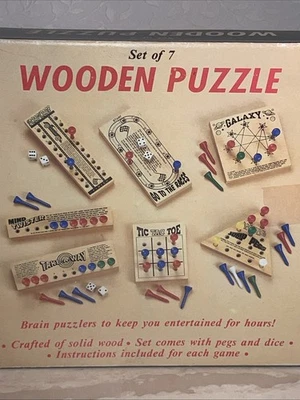 Vtg Set of Five Wood Puzzles Golf pegs dice Galaxy Mind Twister Go To The Races - Image 1 of 4