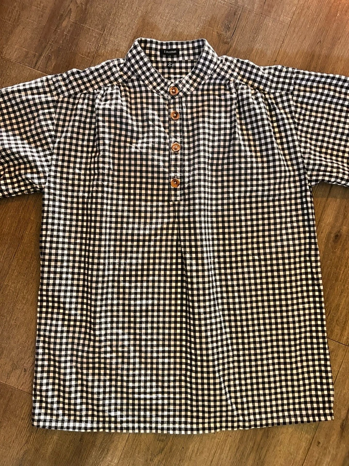 J Peterman Mens Shirt Medium Black White Gingham Check Popover 100% Cotton NWOT - Image 1 of 4