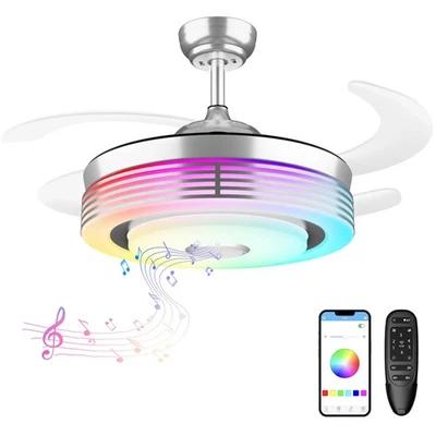42 Inch Modern Retractable Ceiling Fan with Lights  Remote, 6 Speed Bluetooth - Image 1 of 4