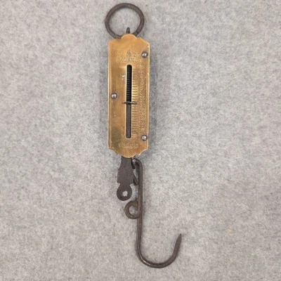 Старинный латунный карман баланс пружины весы с крючком - ca. 1900–1920 - Изображение 1 из 4
