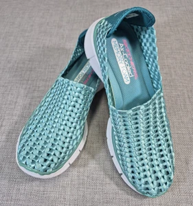 Retro Skechers Classic SHINY WOVEN RIBBON Slip-On SNEAKERS  Aqua Green WOMEN’S 8 - Picture 1 of 10