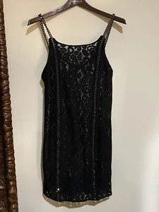 Vestido AllSaints Asha talla 8 correas de cadena para ropa interior de encaje negro Gunmetal 278 euros - Imagen 1 de 13