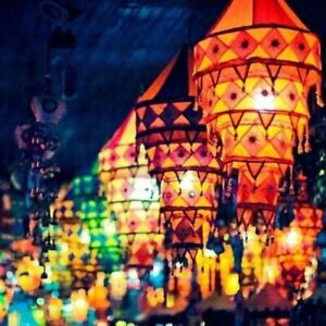 Boho Festival Decor Lanterns Lamps Indian Cotton Fabric Chandelier Hippie Garden