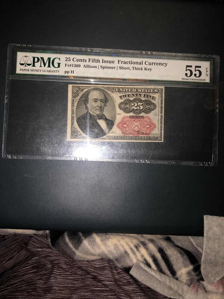 Fifth Iss 25 Cents Fractional FR#1309 PMG 55 AU Allison/Spinner. Short Thick Key - Image 1 of 2