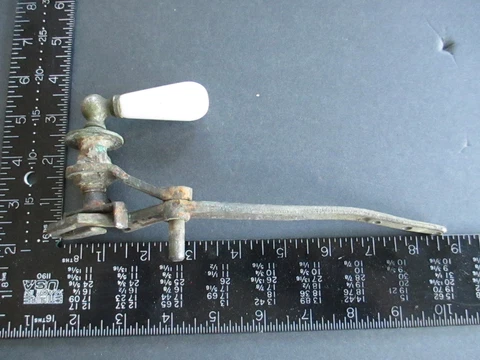 M-VB Vintage Antique Ceramic and Cast Brass Toilet Flush Handle Salvage      C15 Cover