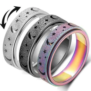 Sun Moon Spinner Fidget Ring Stainless Steel Stress Anxiety Relief Band Jewelry - Picture 1 of 16