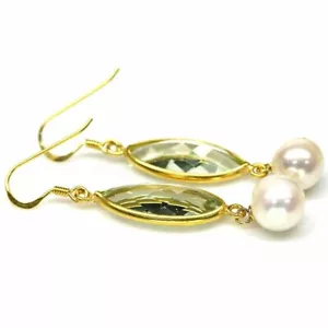 Silver Earrings Amethyst Pearl Genuine Natural Gems Sterling Yellow Gold Coated - Picture 1 of 24