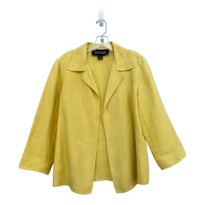 Blazer Linda Allard/ Ellen Tracy amarelo frente aberta linho tamanho 8 VINTAGE - Imagem 1 de 4