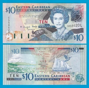 East Caribbean 10 Dollars P 43L ND 2003 UNC Suffix "L" St. Lucia Queen Elizabeth - Picture 1 of 1