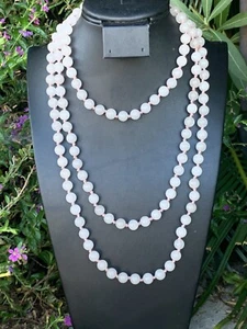 Vintage CHINESE SHOU PEKING PINK JADE OR QUARTZ NECKLACE ART DECO JADEITE J14 - Picture 1 of 7