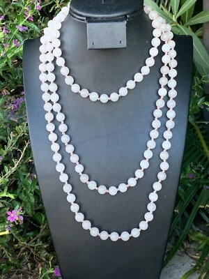 Vintage CHINESE SHOU PEKING PINK JADE OR QUARTZ NECKLACE ART DECO JADEITE J14 - Image 1 of 4