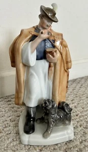 Vintage Herend Ungarische Porzellan Figur Mann mit Umhang & Hund - Bild 1 von 8