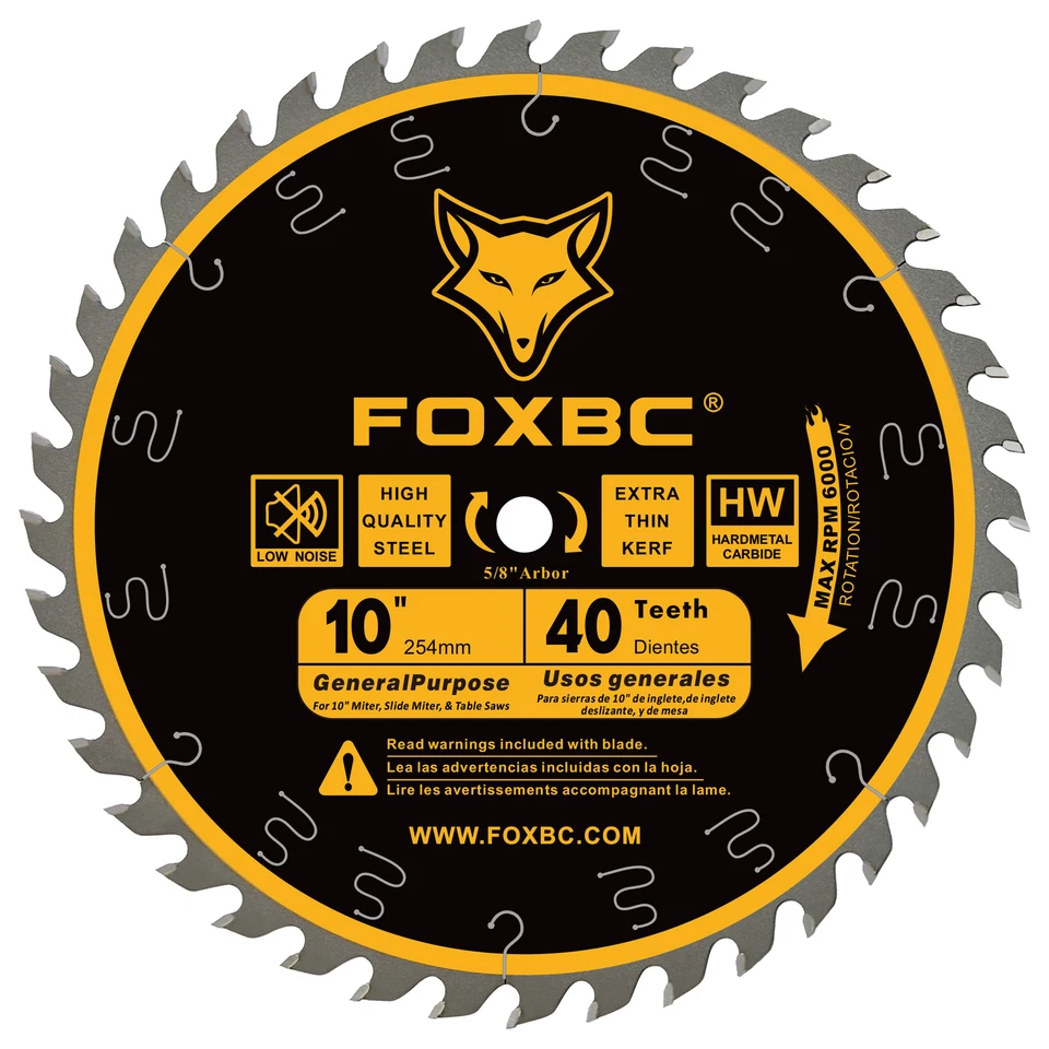FOXBC 10 Inch Ultimate General Purpose Table Saw Blade, 40-Tooth Wood Cutting - Image 1 of 4