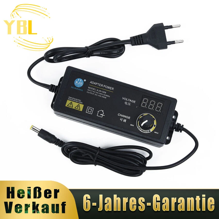 SHNITPWR 36W Einstellbares Netzteil – 6V-24V DC, Mit 5V USB-Anschluss, 14 Steckerspitzen, Für Elektronik