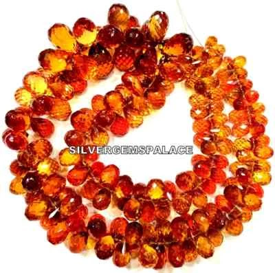 AAAA+ Rare Padparadscha Sapphire Drops Beads Briolettes Faceted Gemstone Beads. - Image 1 of 4