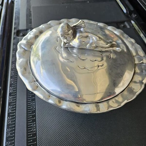 VTG HACIENDA REAL (HR) HAND MADE MEXICAN Oval Covered Aluminum Bowl Cherub - Picture 1 of 12