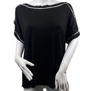 Cable & Gauge Blouse Womens XL Cold Shoulder Black with White Trim Short Sleeve - Picture 1 of 4