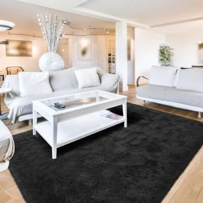  Fluffy Rugs for Living Room Bedroom 3x5 Area Rug Washable Shag 3X5 Feet Black - Image 1 of 4