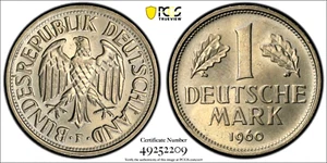 1960 F Germany 1 Mark, PCGS MS 64, KM-110 - Picture 1 of 2
