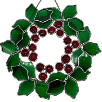 Guirnalda de acebo de Navidad vintage vitral ventana adorno colgante atrapasol Foto 1 de 4