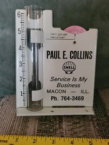 Advertising Rain Gauge - SHELL GAS OIL STATION - metal sign - MACON ILL. vintage - Picture 1 of 7
