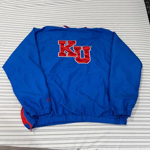 University Kansas Jayhawks Vintage Double Sided Pullover Windbreaker Jacket XL Cover