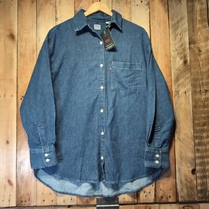 Camisa Levi's oyfriend Relajada Gran Tamaño Cáñamo Algodón Azul Damas Reino Unido Talla PEQUEÑA NUEVA - Imagen 1 de 13