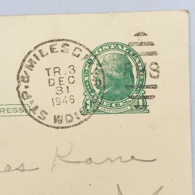 De colección 1946 St Paul & Miles City RPO RMS Dúplex Cancelación Cubierta Tarjeta Postal Jefferson Foto 1 de 3