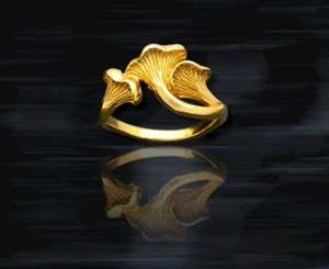  Bronze Gold Chanterelle Fungai Textured Mushroom Jewelry Ring - Picture 1 of 1