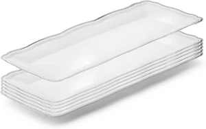 Plastic Serving Tray White Plastic Tray with Silver Rim Border, Disposable Servi - Picture 1 of 12
