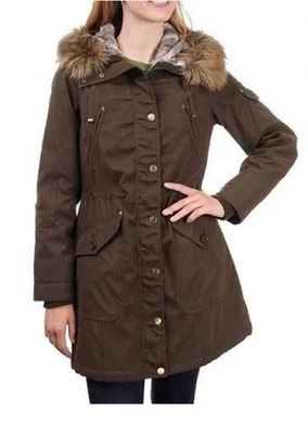 1 Madison Expedition Coat Womens Brown Hooded Faux Fur Parka Jacket Size Medium - Image 1 of 4
