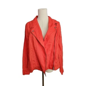 NWT Cynthia Rowley 100% Linen Moto Jacket Orange Dark Coral Washable Medium M - Picture 1 of 5
