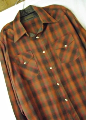WOW 1970s Vtg Sir Pendleton Mens 100% Wool Shirt Shadow Plaid Western Snaps - Image 1 of 4