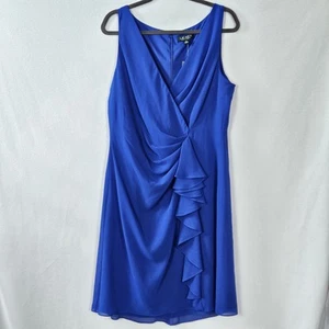 NWT Lauren Ralph Lauren Sapphire or RoyalBlue Ruched Faux Wrap Dress Size 14 - Picture 1 of 13