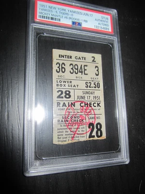 1951 New York Yankees Ticket Mickey Mantle rookie #6 PSA! June 17 Tigers rare - Image 1 of 4