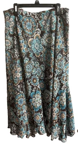 CATO Woman’s Plus Stretch Skirt Blue Brown Floral Lined size 26/28W #GMC - Picture 1 of 6