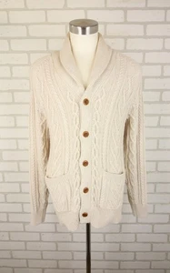 J Crew Cotton Cable Knit Cardigan Sweater Mens M Natural Cream Beige BE907 - Picture 1 of 16