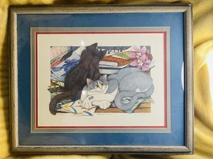 Cat Art J.S. Impresión firmada por Perry 119/800 "Bienvenido a casa" gato Jamie S. Perry años 90 - Imagen 1 de 8