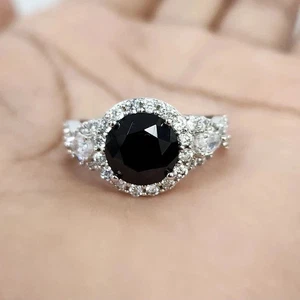 2Ct Round Cut Lab-Created Diamond 14K White Gold Plated Cluster Engagement Ring - Picture 1 of 4