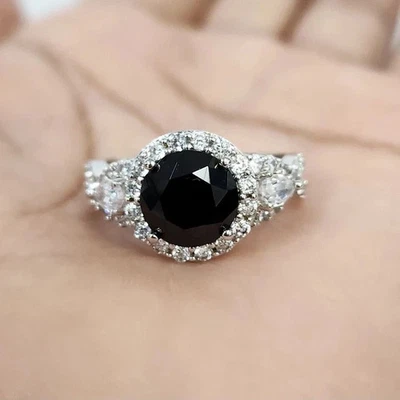 2Ct Round Cut Lab-Created Diamond 14K White Gold Plated Cluster Engagement Ring - Image 1 of 4