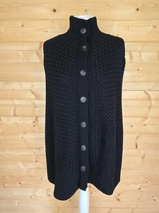 Jigsaw Black Chunky Knit Buttoned Poncho Size Medium Cardigan100% Lambswool - Picture 1 of 18