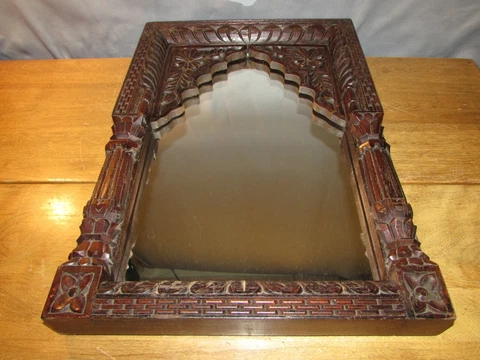 Antique Hand Carved Wall Mirror Heavy Wood Vintage Black Forest Architectural Cover