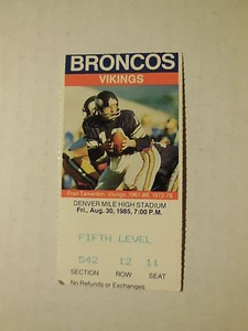 TICKET STUB - VIKINGS @ BRONCOS - August 30, 1985 - Picture 1 of 3