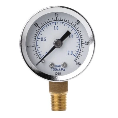 Dual Scale Pressure Gauge with Brass Internal 0-30 PSI / 0~2 BAR 1/8" NPT Thread - Image 1 of 4